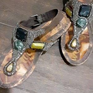 STUNNING!!!  - Designer pSam Edelman distressed beaded sandals 7.5